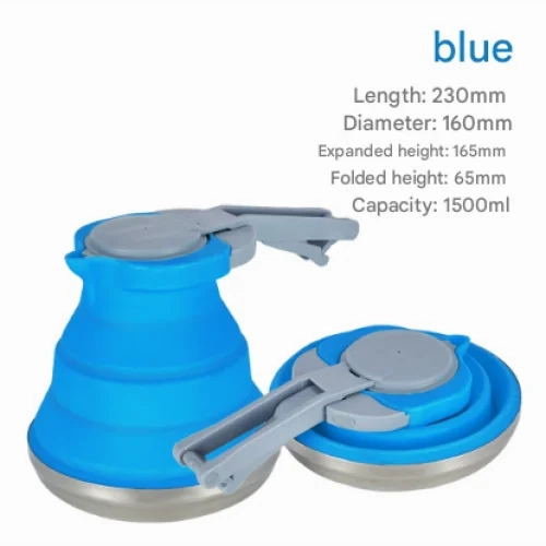Todays Hot Pick Flash Pick Today Blue 1.5L Collapsible Silicone Camping Kettle - Portable Foldable Travel Water Boiler, Stainless Steel Base