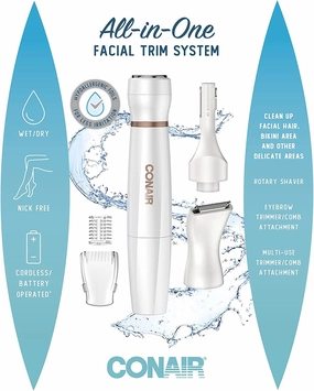 Grab Your Savings Conair Satiny Smooth All-In-One Facial Trim System, Battery Operated, Use Wet/Dry - Lt85R