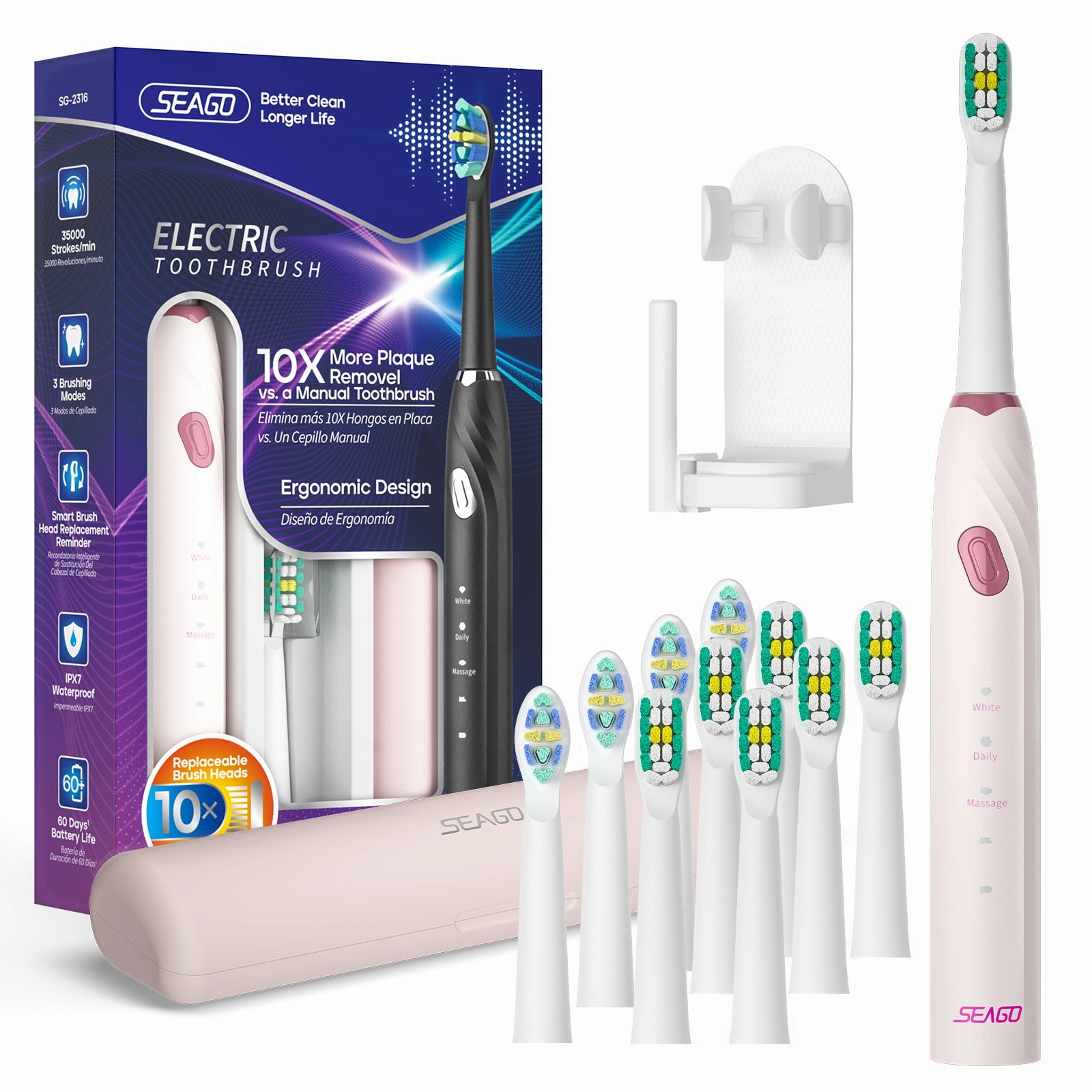 Seago Electric Toothbrush With 10 Toothbrush Heads, Travel Toothbrush With Travel Case &Amp; Toothbrush Holder, Smart Toothbrush With Timer - For Adults, Boys And Girls Sg2316 Dont Miss Hot Deals Online Exclusive Savings