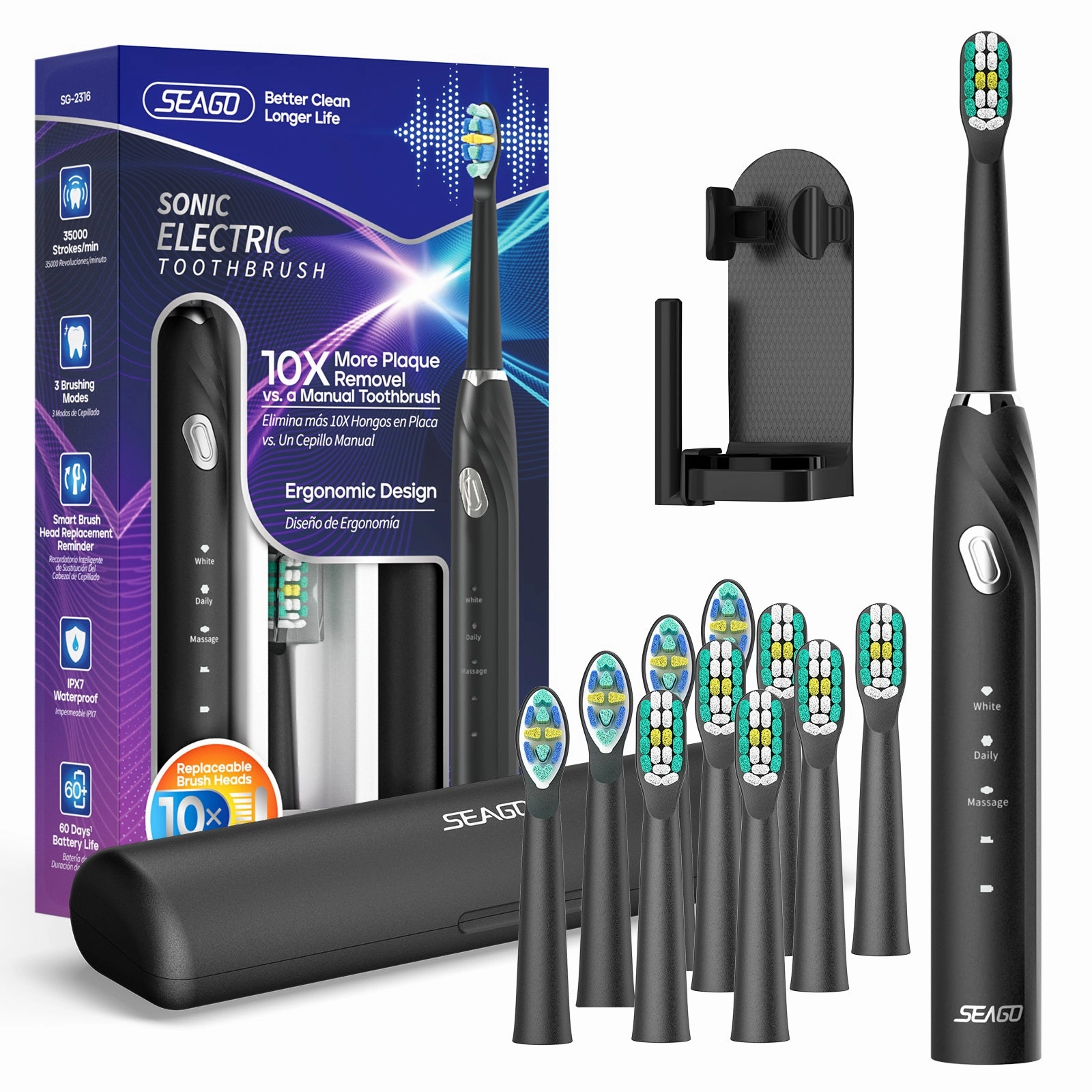 Seago Electric Toothbrush With 10 Toothbrush Heads, Travel Toothbrush With Travel Case &Amp; Toothbrush Holder, Smart Toothbrush With Timer - For Adults, Boys And Girls Sg2316 Daily Deal Frenzy Special Steal Event