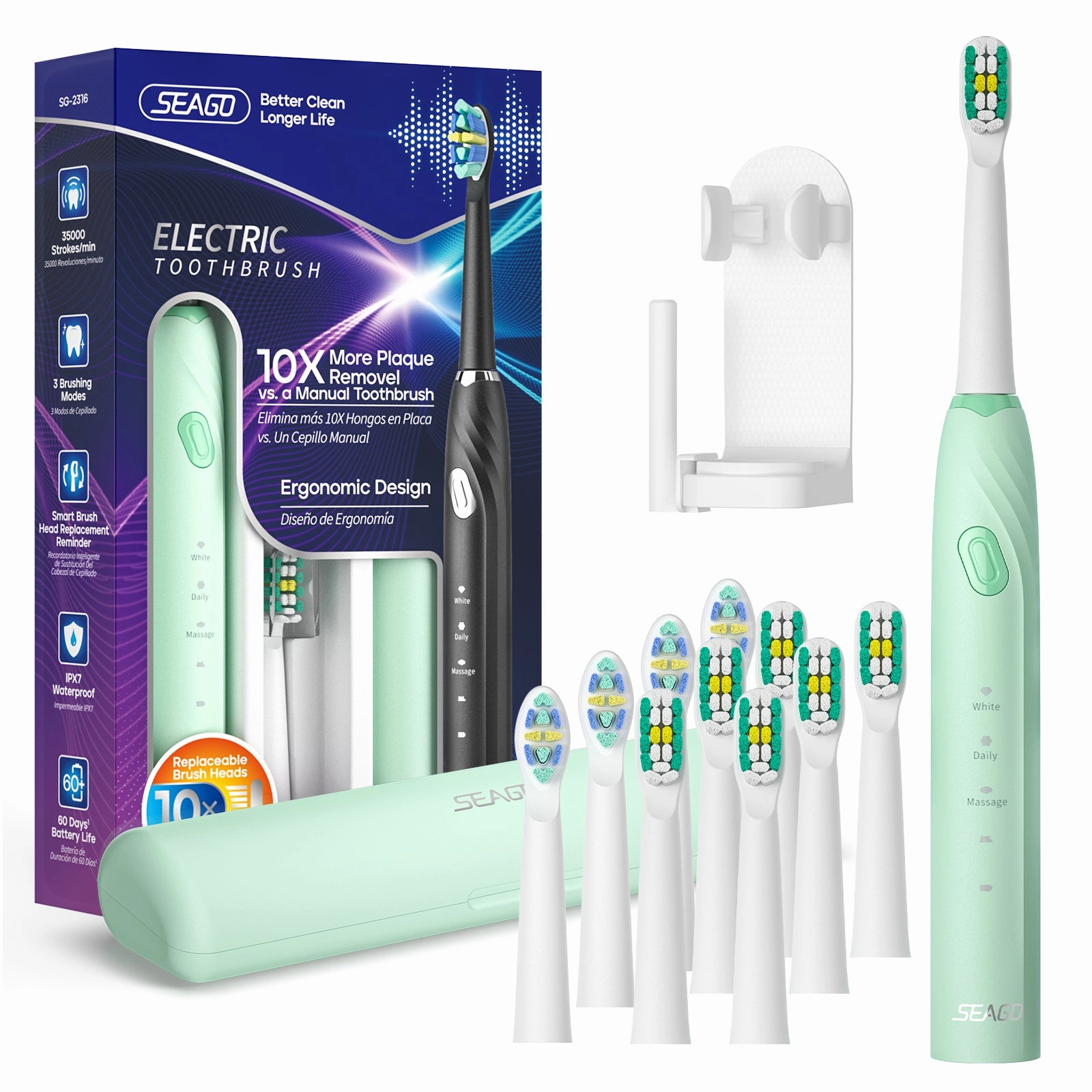 Seago Electric Toothbrush With 10 Toothbrush Heads, Travel Toothbrush With Travel Case &Amp; Toothbrush Holder, Smart Toothbrush With Timer - For Adults, Boys And Girls Sg2316 Dont Miss This Offer