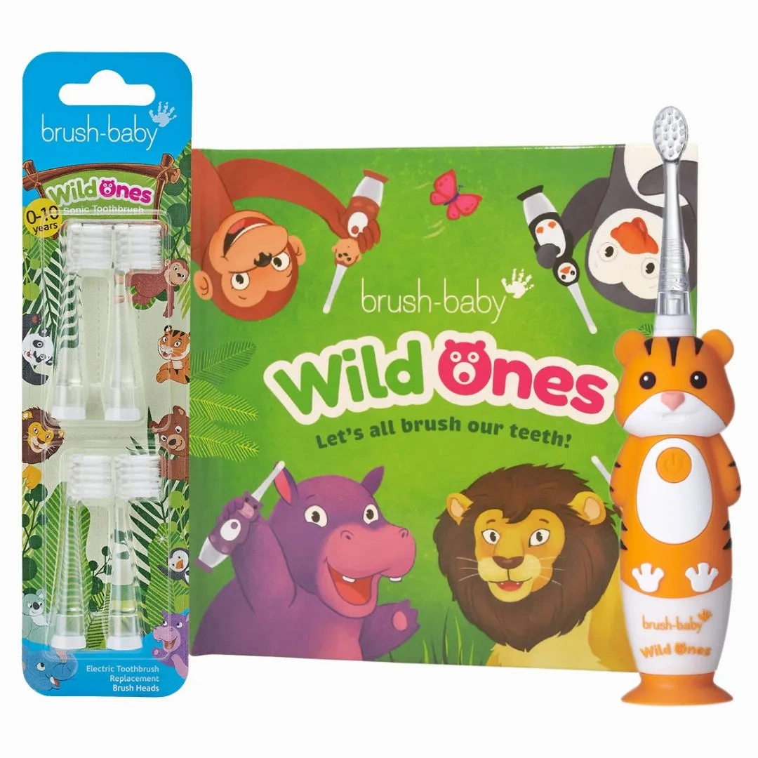 Clearance Sale Now Wildones? Tiger Rechargeable Kids Toothbrush Gift Set
