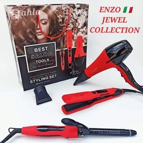 Enzo Set Hair Dryer & Straightener, Curler, Red Trending Hot Picks