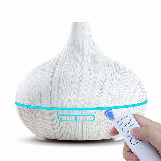 550Ml Ultrasonic Electric Air Humidifier Aroma Oil Diffuser White Wood Grain Remote Control 7 Colors Led Lights For Home MustHave Clearance