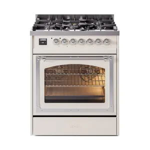 Ilve UN30NMPAWC Ilve Un30Nmpawc Nostalgie Ii Noblesse 30" Dual Fuel Range (Natural Gas, Triple Glass Door, Antique White, Chrome)