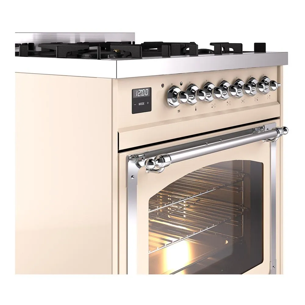 Ilve UN30NMPAWCLP Ilve Un30Nmpawclp Nostalgie Ii Noblesse 30" Dual Fuel Range (Liquid Propane, Triple Glass Door, Antique White, Chrome)