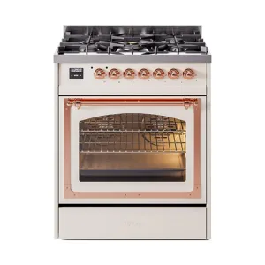 Ilve UN30NMPAWPLP Ilve Un30Nmpawplp Nostalgie Ii Noblesse 30" Dual Fuel Range (Liquid Propane, Triple Glass Door, Antique White, Copper)