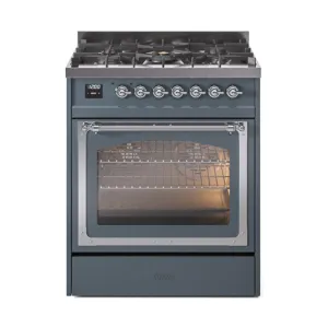 Ilve UN30NMPBGC Ilve Un30Nmpbgc Nostalgie Ii Noblesse 30" Dual Fuel Range (Natural Gas, Triple Glass Door, Blue Grey, Chrome)