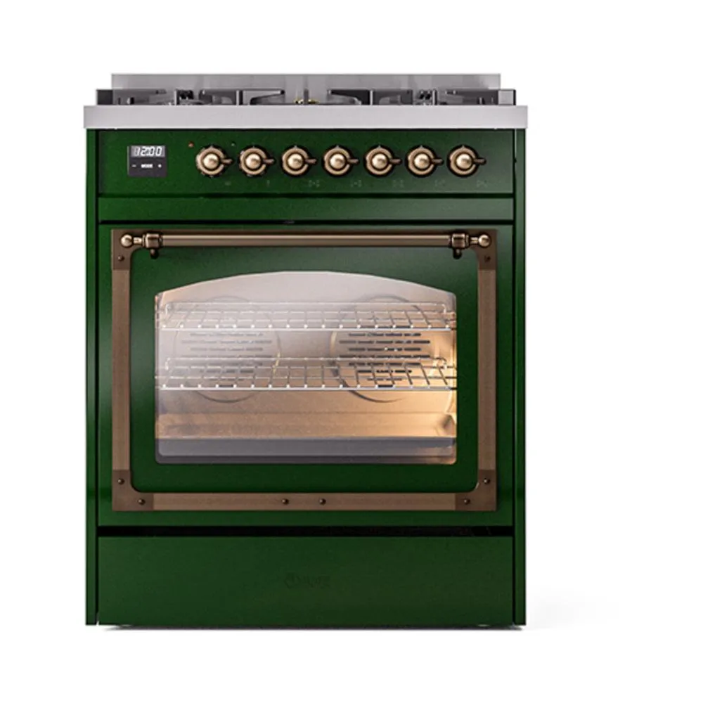 Ilve UN30NMPEGBLP Ilve Un30Nmpegblp Nostalgie Ii Noblesse 30" Dual Fuel Range (Liquid Propane, Triple Glass Door, Emerald Green, Burnished)