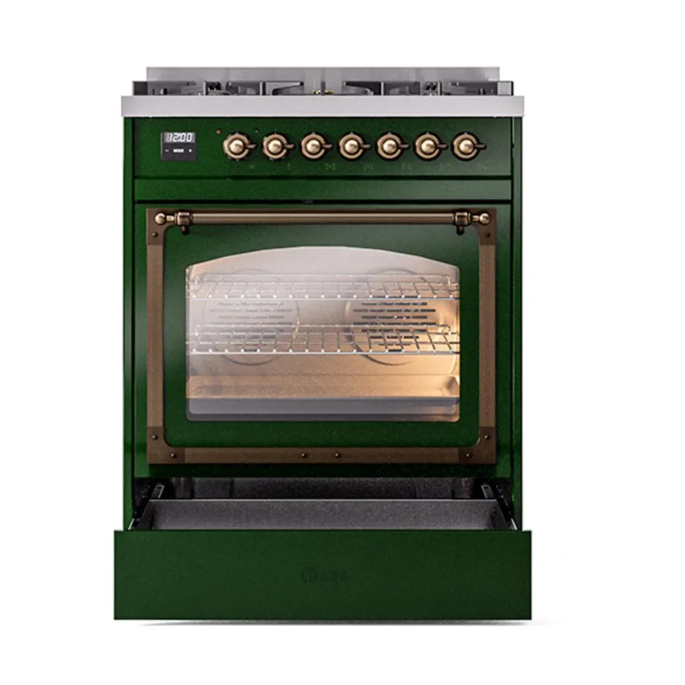 Ilve UN30NMPEGBLP Ilve Un30Nmpegblp Nostalgie Ii Noblesse 30" Dual Fuel Range (Liquid Propane, Triple Glass Door, Emerald Green, Burnished)