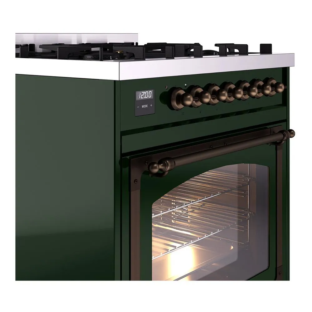 Ilve UN30NMPEGBLP Ilve Un30Nmpegblp Nostalgie Ii Noblesse 30" Dual Fuel Range (Liquid Propane, Triple Glass Door, Emerald Green, Burnished)