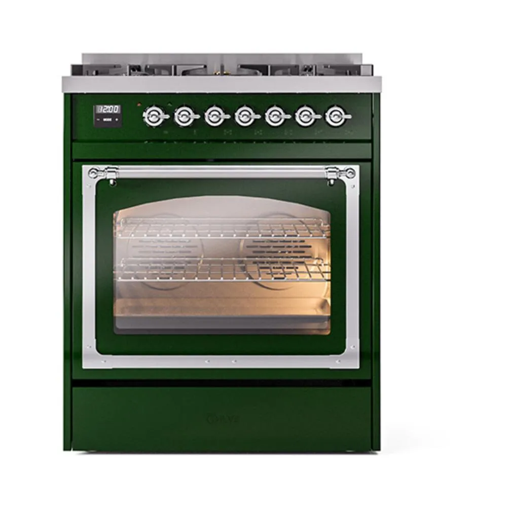 Ilve UN30NMPEGC Ilve Un30Nmpegc Nostalgie Ii Noblesse 30" Dual Fuel Range (Natural Gas, Triple Glass Door, Emerald Green, Chrome)