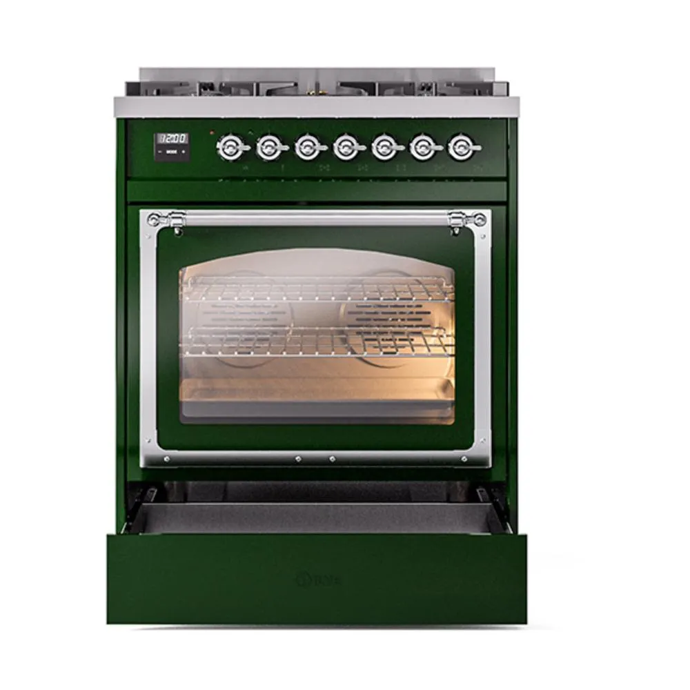 Ilve UN30NMPEGCLP Ilve Un30Nmpegclp Nostalgie Ii Noblesse 30" Dual Fuel Range (Liquid Propane, Triple Glass Door, Emerald Green, Chrome)