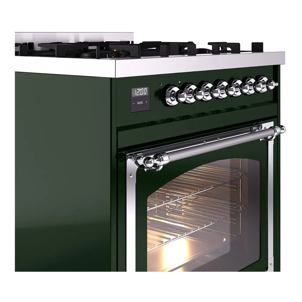 Ilve UN30NMPEGCLP Ilve Un30Nmpegclp Nostalgie Ii Noblesse 30" Dual Fuel Range (Liquid Propane, Triple Glass Door, Emerald Green, Chrome)
