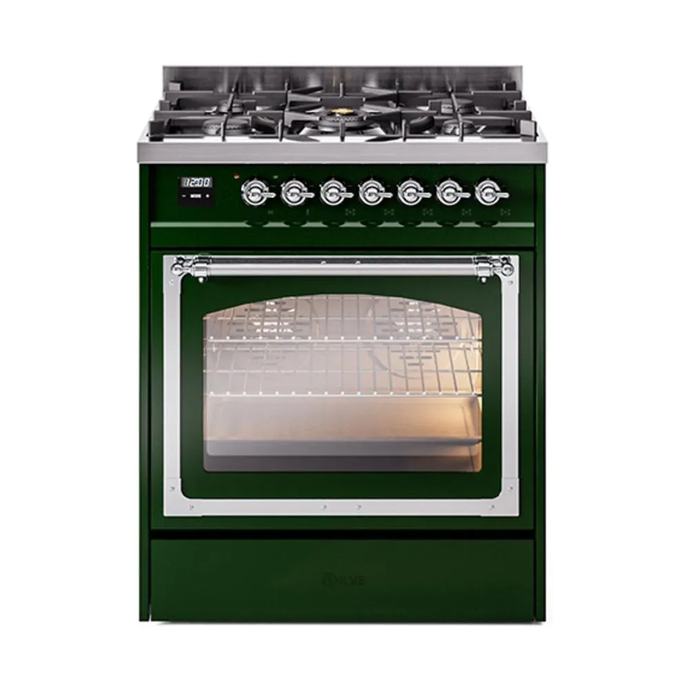 Ilve UN30NMPEGCLP Ilve Un30Nmpegclp Nostalgie Ii Noblesse 30" Dual Fuel Range (Liquid Propane, Triple Glass Door, Emerald Green, Chrome)
