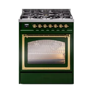 Ilve UN30NMPEGG Ilve Un30Nmpegg Nostalgie Ii Noblesse 30" Dual Fuel Range (Natural Gas, Triple Glass Door, Emerald Green, Brass)