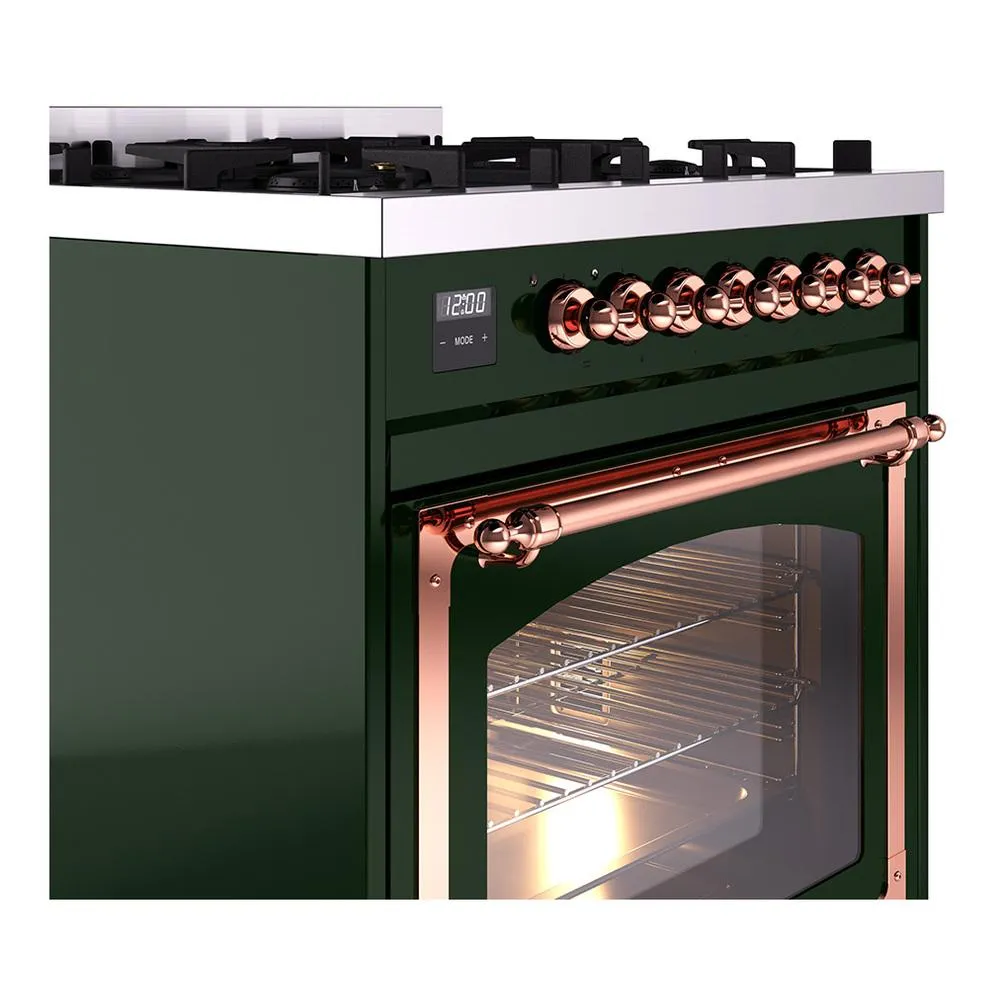 Ilve UN30NMPEGP Ilve Un30Nmpegp Nostalgie Ii Noblesse 30" Dual Fuel Range (Natural Gas, Triple Glass Door, Emerald Green, Copper)