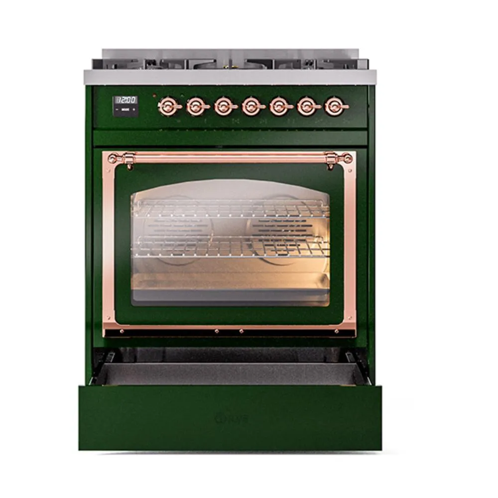 Ilve UN30NMPEGP Ilve Un30Nmpegp Nostalgie Ii Noblesse 30" Dual Fuel Range (Natural Gas, Triple Glass Door, Emerald Green, Copper)