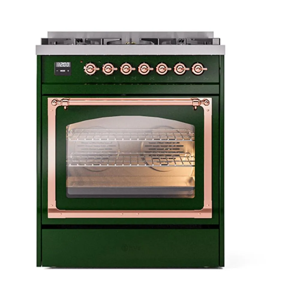 Ilve UN30NMPEGP Ilve Un30Nmpegp Nostalgie Ii Noblesse 30" Dual Fuel Range (Natural Gas, Triple Glass Door, Emerald Green, Copper)