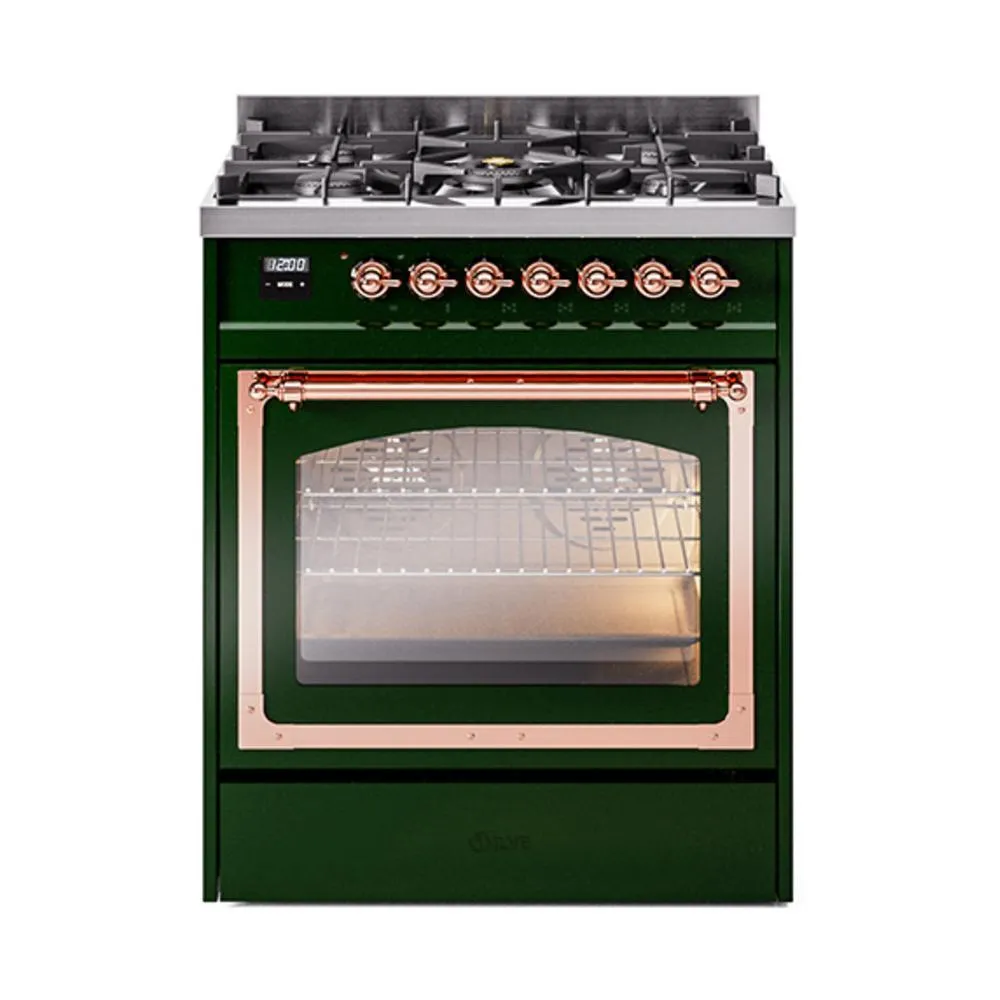 Ilve UN30NMPEGPLP Ilve Un30Nmpegplp Nostalgie Ii Noblesse 30" Dual Fuel Range (Liquid Propane, Triple Glass Door, Emerald Green, Copper)