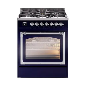 Ilve UN30NMPMBC Ilve Un30Nmpmbc Nostalgie Ii Noblesse 30" Dual Fuel Range (Natural Gas, Triple Glass Door, Midnight Blue, Chrome)