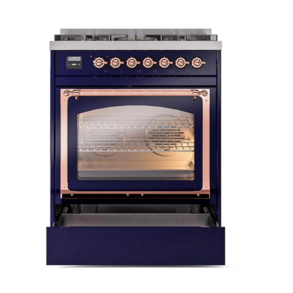 Ilve UN30NMPMBPLP Ilve Un30Nmpmbplp Nostalgie Ii Noblesse 30" Dual Fuel Range (Liquid Propane, Triple Glass Door, Midnight Blue, Copper)
