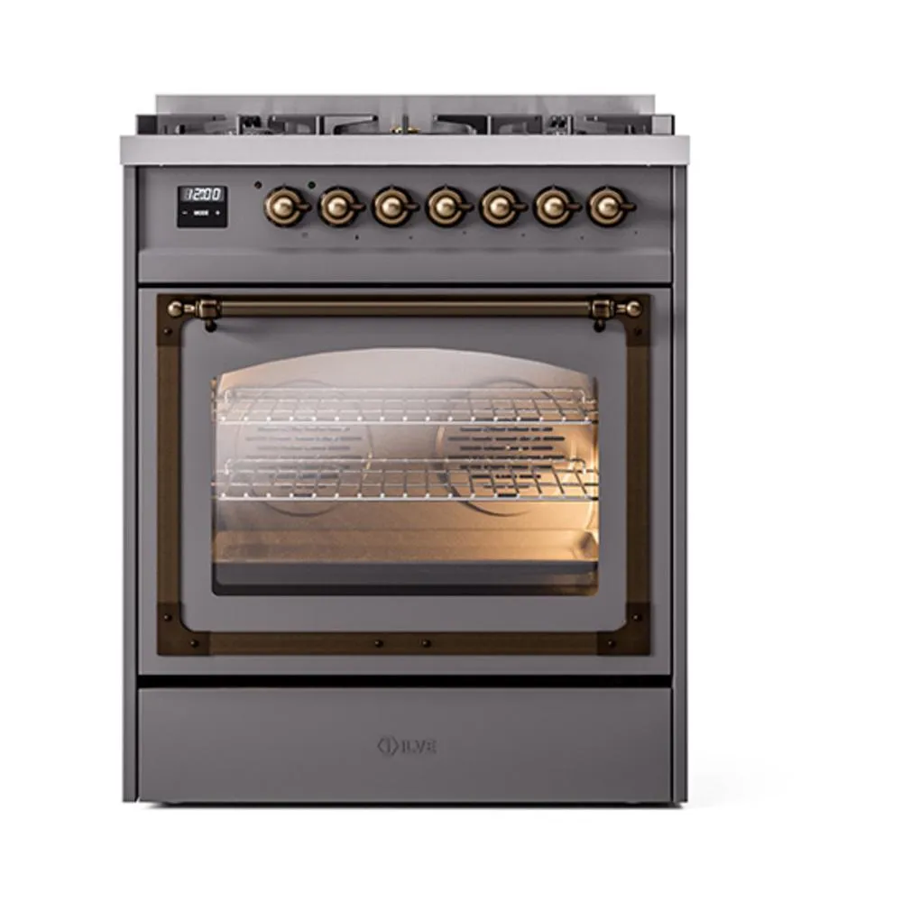 Ilve UN30NMPMGBLP Ilve Un30Nmpmgblp Nostalgie Ii Noblesse 30" Dual Fuel Range (Liquid Propane, Triple Glass Door, Graphite Matte, Burnished)