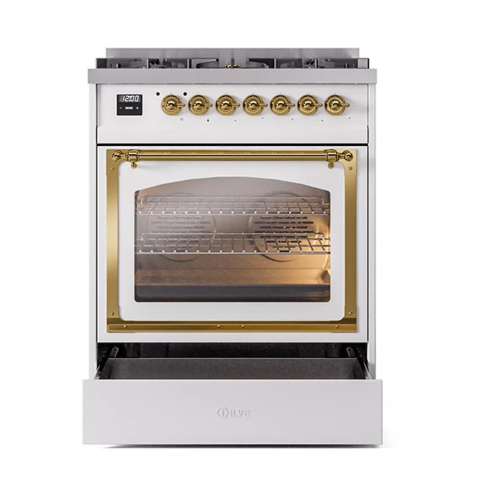 Ilve UN30NMPRAG Ilve Un30Nmprag Nostalgie Ii Noblesse 30" Dual Fuel Range (Natural Gas, Triple Glass Door, Ral, Brass)