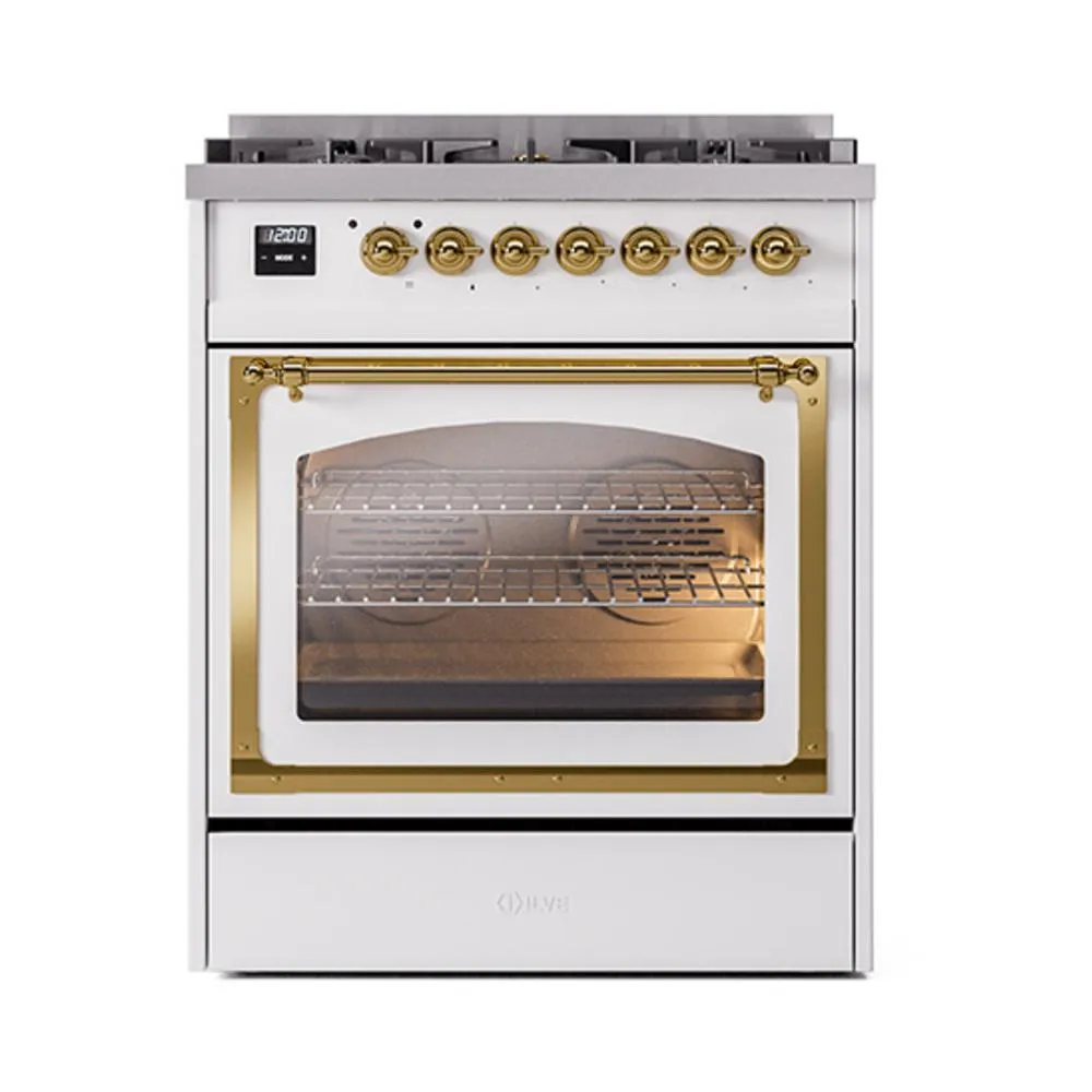 Ilve UN30NMPRAG Ilve Un30Nmprag Nostalgie Ii Noblesse 30" Dual Fuel Range (Natural Gas, Triple Glass Door, Ral, Brass)