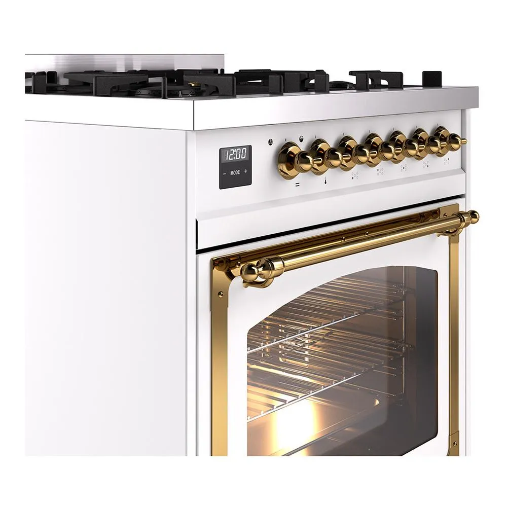 Ilve UN30NMPRAG Ilve Un30Nmprag Nostalgie Ii Noblesse 30" Dual Fuel Range (Natural Gas, Triple Glass Door, Ral, Brass)
