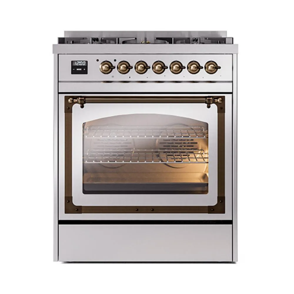 Ilve UN30NMPSSB Ilve Un30Nmpssb Nostalgie Ii Noblesse 30" Dual Fuel Range (Natural Gas, Triple Glass Door, Stainless Steel, Burnished)