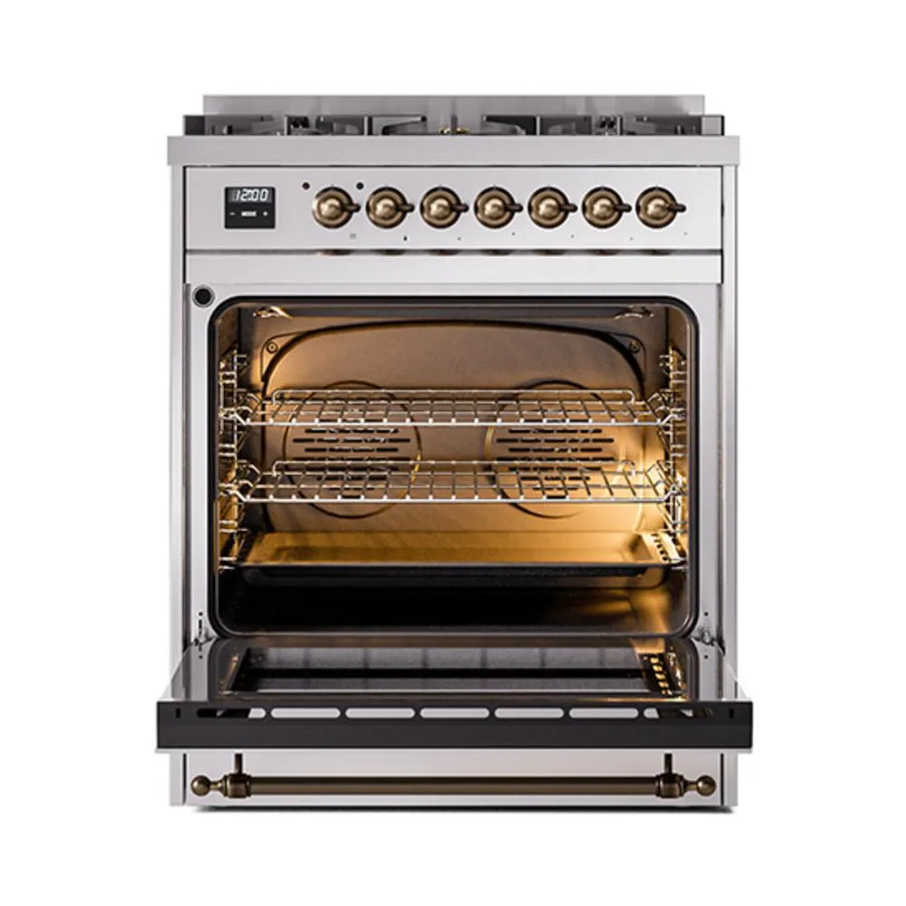 Ilve UN30NMPSSB Ilve Un30Nmpssb Nostalgie Ii Noblesse 30" Dual Fuel Range (Natural Gas, Triple Glass Door, Stainless Steel, Burnished)