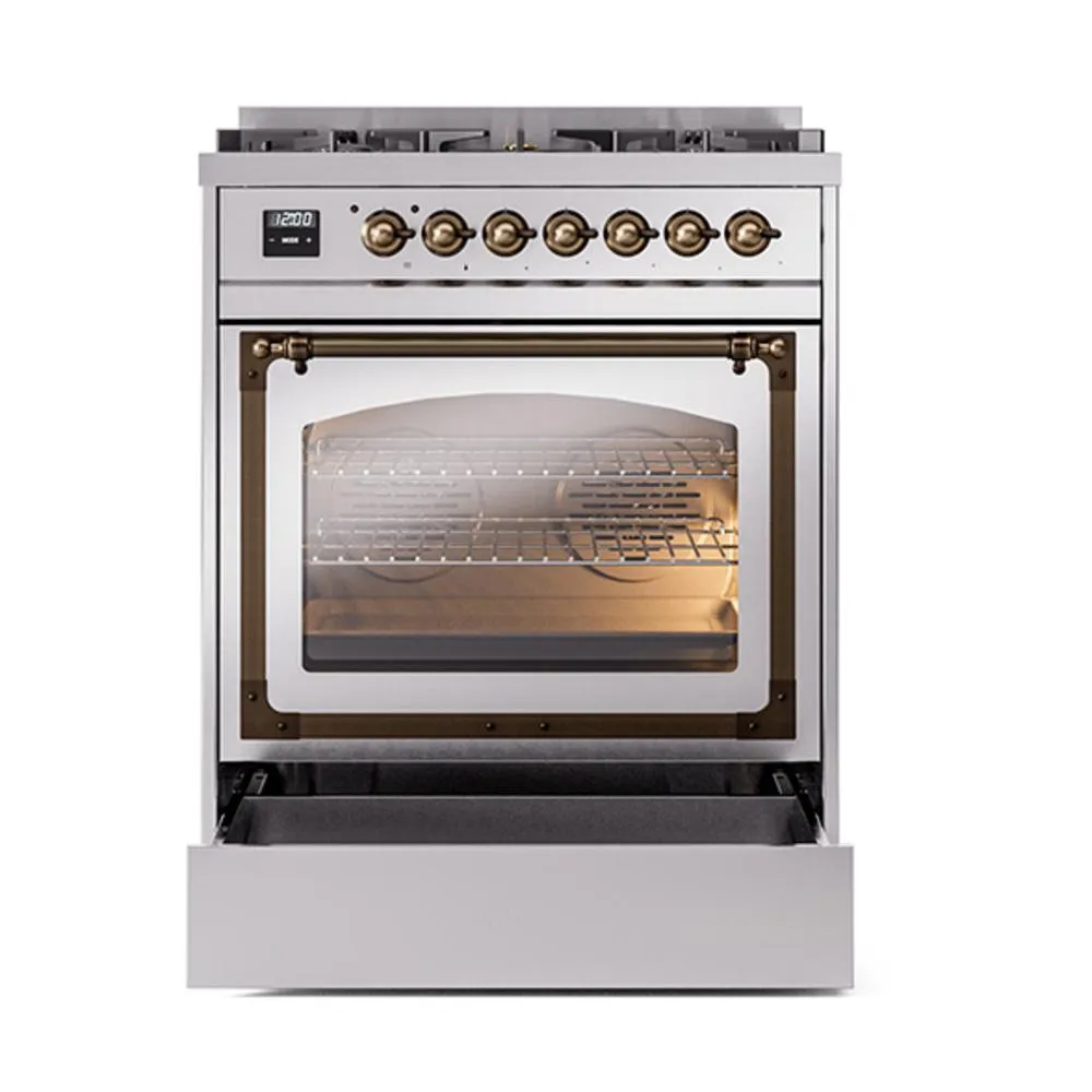 Ilve UN30NMPSSB Ilve Un30Nmpssb Nostalgie Ii Noblesse 30" Dual Fuel Range (Natural Gas, Triple Glass Door, Stainless Steel, Burnished)