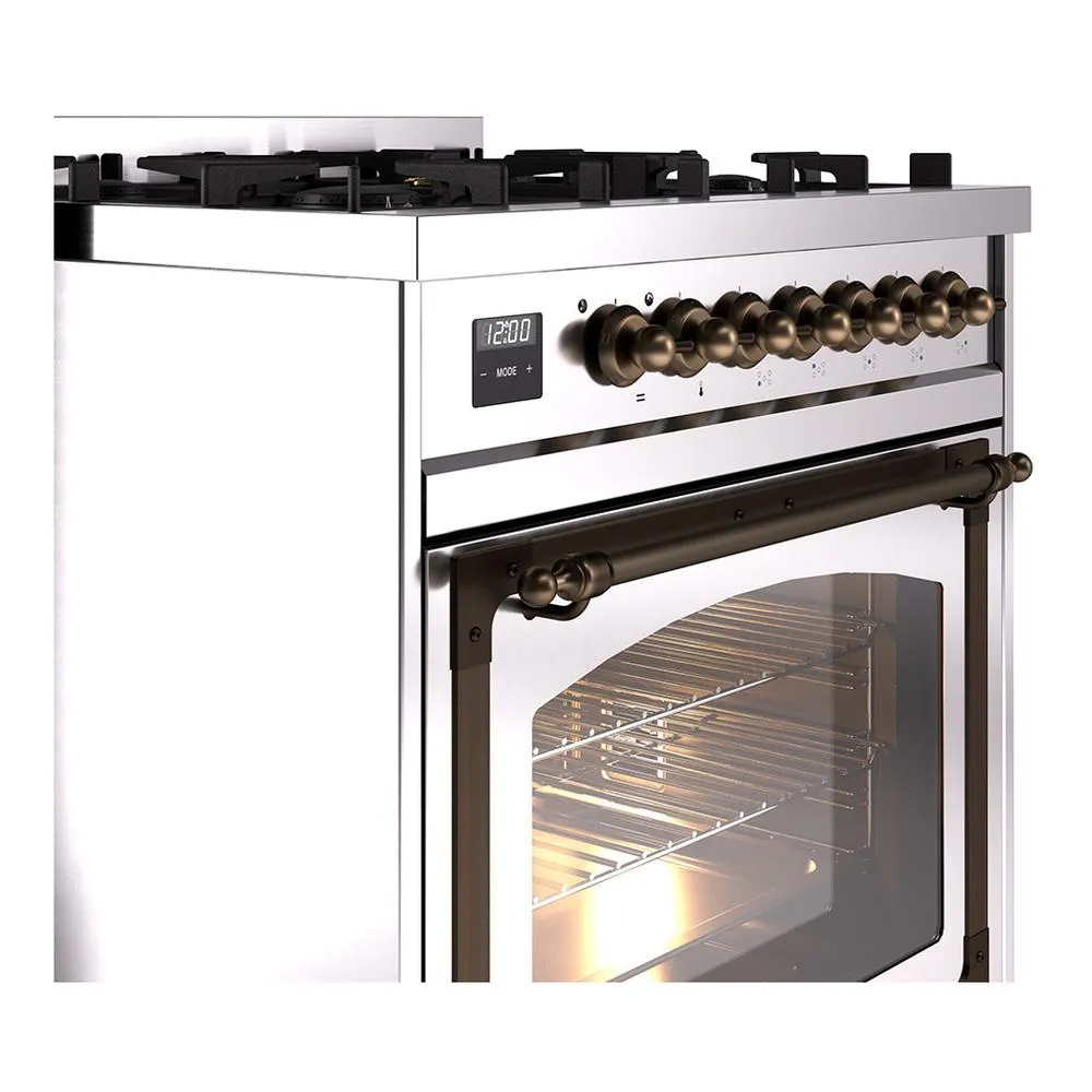 Ilve UN30NMPSSB Ilve Un30Nmpssb Nostalgie Ii Noblesse 30" Dual Fuel Range (Natural Gas, Triple Glass Door, Stainless Steel, Burnished)