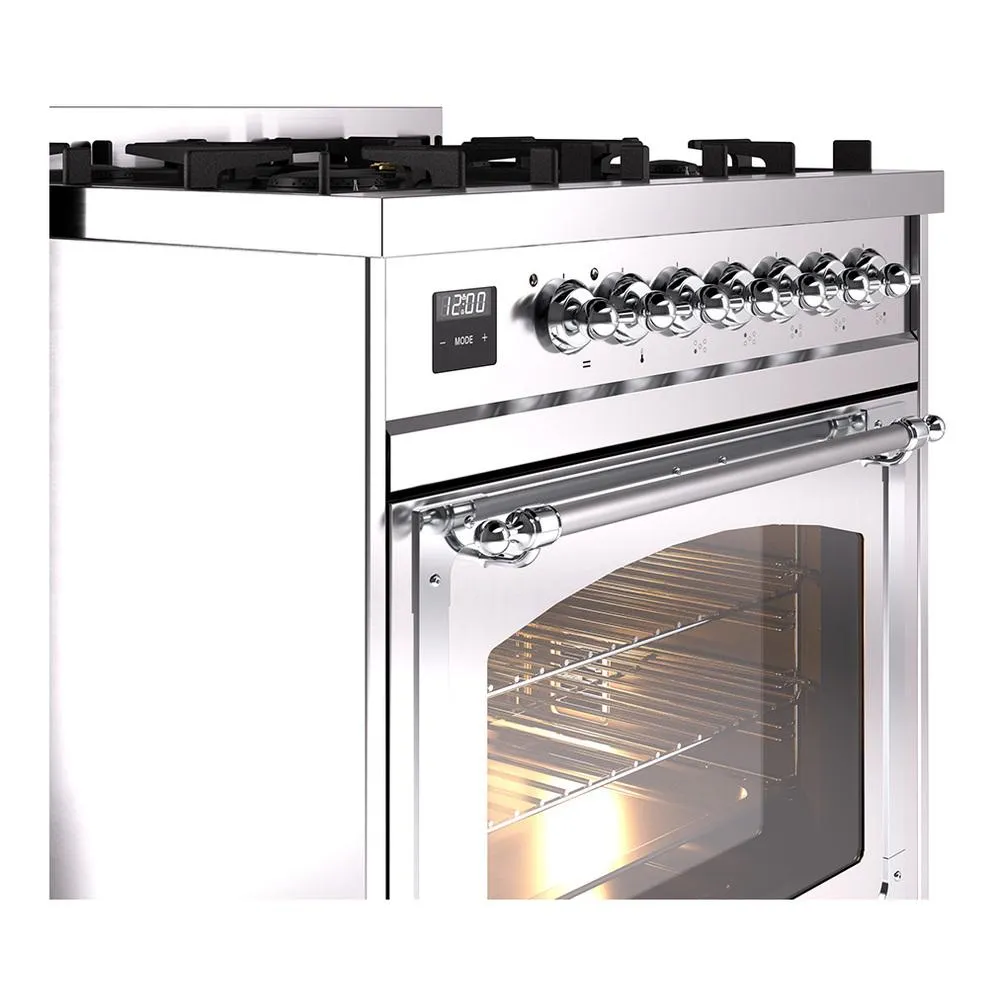 Ilve UN30NMPSSC Ilve Un30Nmpssc Nostalgie Ii Noblesse 30" Dual Fuel Range (Natural Gas, Triple Glass Door, Stainless Steel, Chrome)