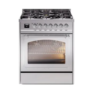 Ilve UN30NMPSSC Ilve Un30Nmpssc Nostalgie Ii Noblesse 30" Dual Fuel Range (Natural Gas, Triple Glass Door, Stainless Steel, Chrome)