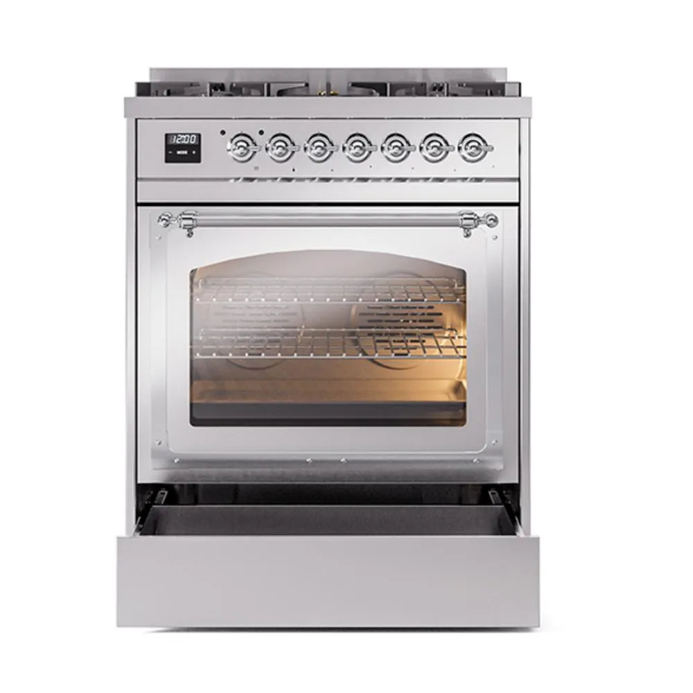 Ilve UN30NMPSSC Ilve Un30Nmpssc Nostalgie Ii Noblesse 30" Dual Fuel Range (Natural Gas, Triple Glass Door, Stainless Steel, Chrome)