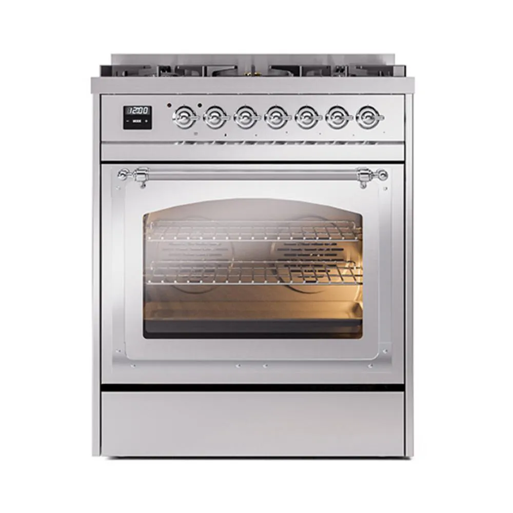 Ilve UN30NMPSSCLP Ilve Un30Nmpssclp Nostalgie Ii Noblesse 30" Dual Fuel Range (Liquid Propane, Triple Glass Door, Stainless Steel, Chrome)