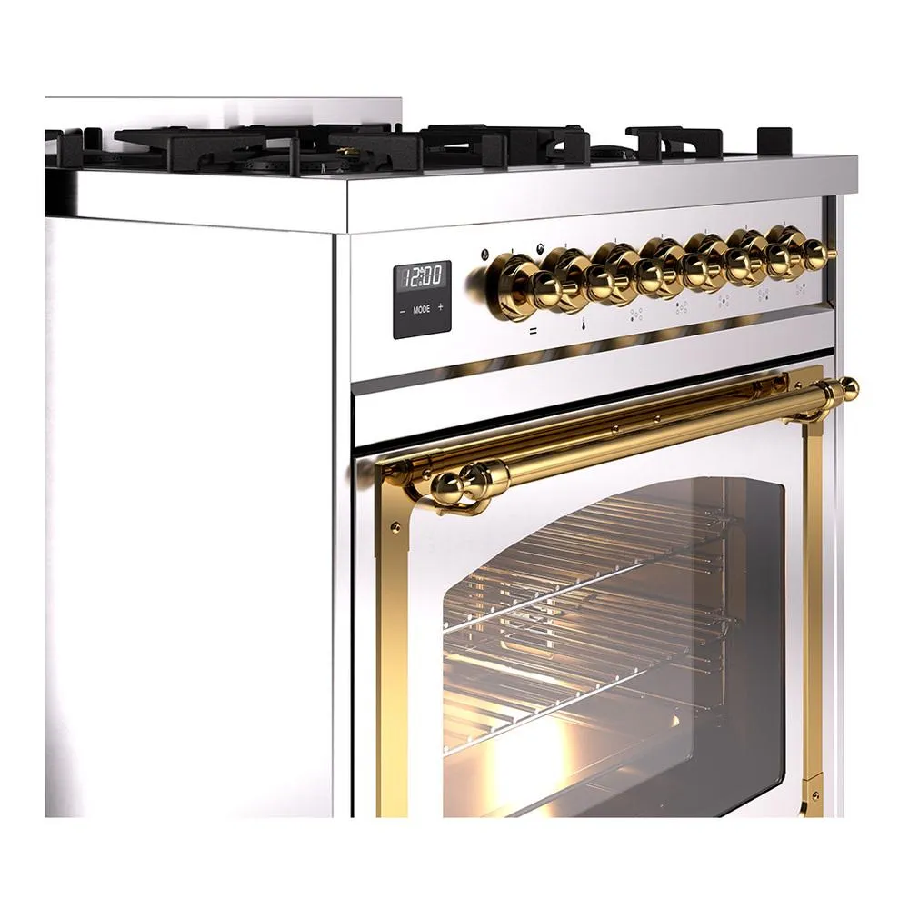 Ilve UN30NMPSSGLP Ilve Un30Nmpssglp Nostalgie Ii Noblesse 30" Dual Fuel Range (Liquid Propane, Triple Glass Door, Stainless Steel, Brass)