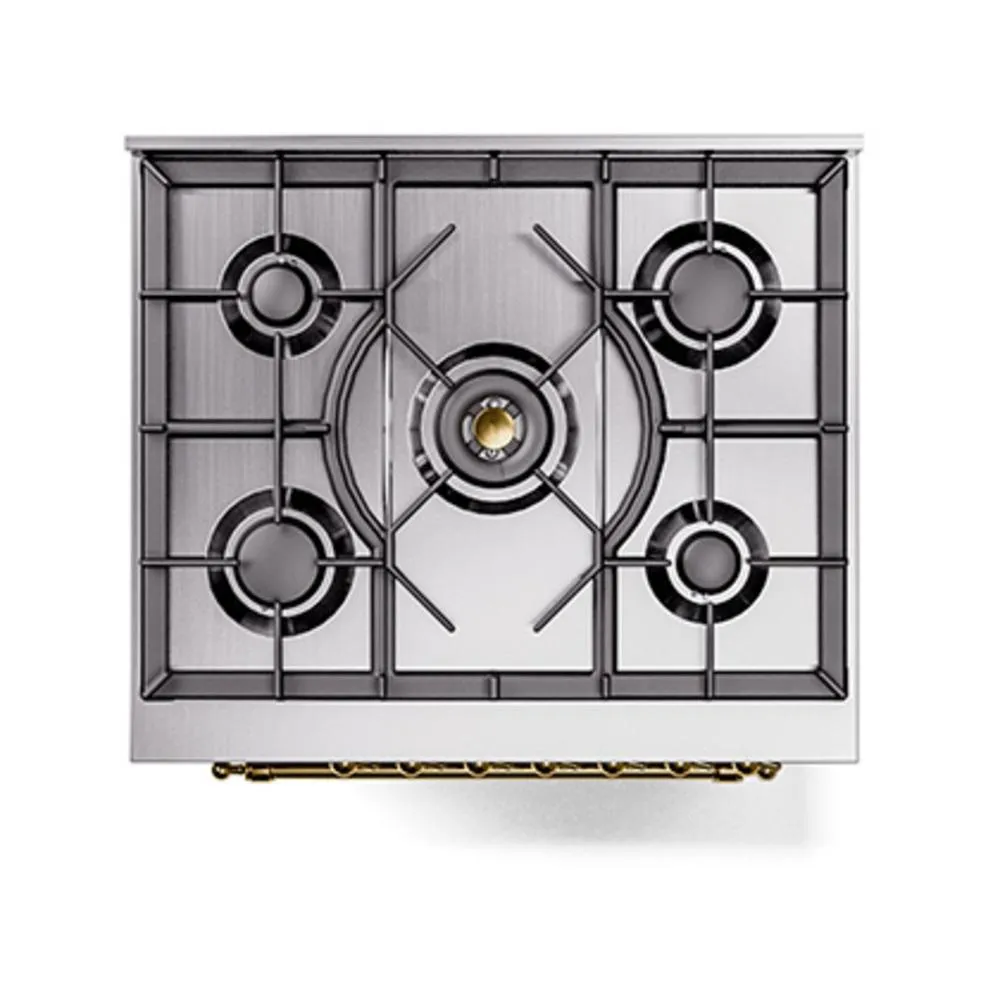 Ilve UN30NMPSSGLP Ilve Un30Nmpssglp Nostalgie Ii Noblesse 30" Dual Fuel Range (Liquid Propane, Triple Glass Door, Stainless Steel, Brass)