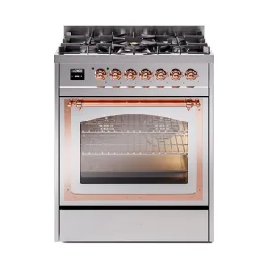 Ilve UN30NMPSSP Ilve Un30Nmpssp Nostalgie Ii Noblesse 30" Dual Fuel Range (Natural Gas, Triple Glass Door, Stainless Steel, Copper)