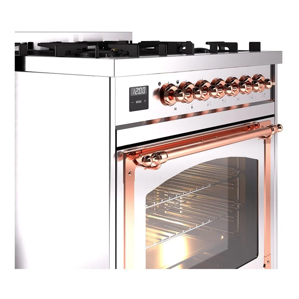 Ilve UN30NMPSSP Ilve Un30Nmpssp Nostalgie Ii Noblesse 30" Dual Fuel Range (Natural Gas, Triple Glass Door, Stainless Steel, Copper)