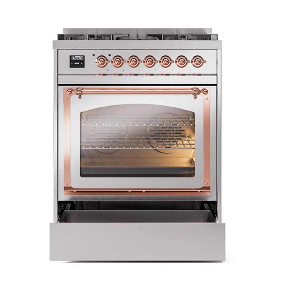 Ilve UN30NMPSSPLP Ilve Un30Nmpssplp Nostalgie Ii Noblesse 30" Dual Fuel Range (Liquid Propane, Triple Glass Door, Stainless Steel, Copper)