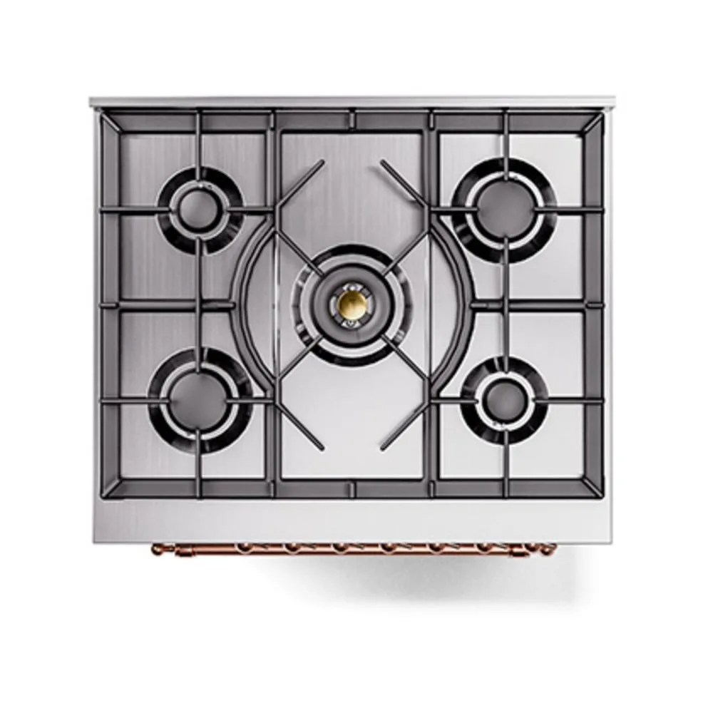 Ilve UN30NMPSSPLP Ilve Un30Nmpssplp Nostalgie Ii Noblesse 30" Dual Fuel Range (Liquid Propane, Triple Glass Door, Stainless Steel, Copper)