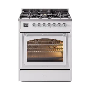 Ilve UN30NMPWHCLP Ilve Un30Nmpwhclp Nostalgie Ii Noblesse 30" Dual Fuel Range (Liquid Propane, Triple Glass Door, White, Chrome)