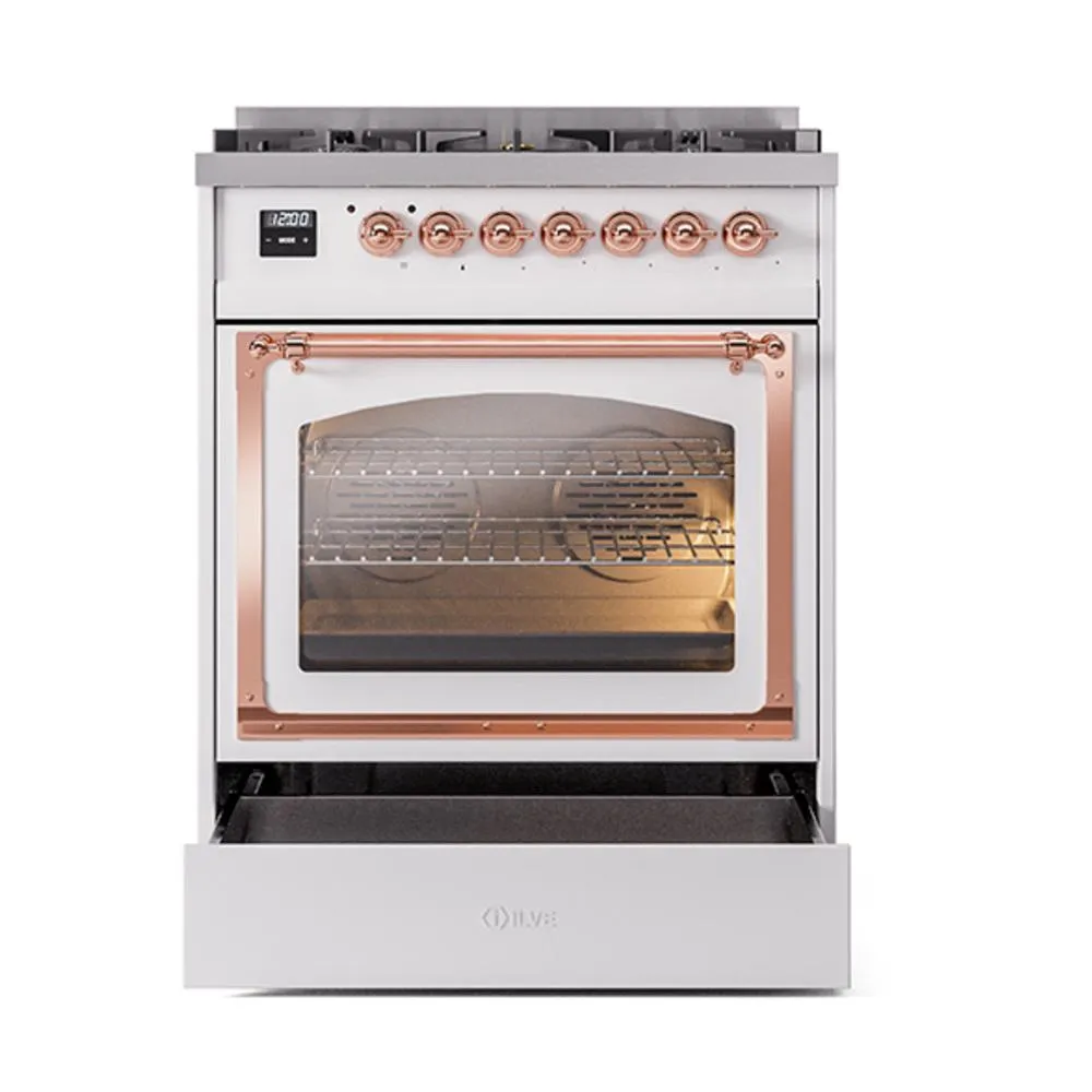 Ilve UN30NMPWHPLP Ilve Un30Nmpwhplp Nostalgie Ii Noblesse 30" Dual Fuel Range (Liquid Propane, Triple Glass Door, White, Copper)