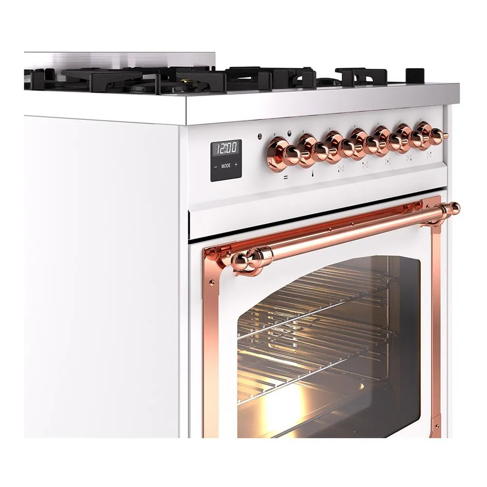 Ilve UN30NMPWHPLP Ilve Un30Nmpwhplp Nostalgie Ii Noblesse 30" Dual Fuel Range (Liquid Propane, Triple Glass Door, White, Copper)