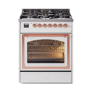 Ilve UN30NMPWHPLP Ilve Un30Nmpwhplp Nostalgie Ii Noblesse 30" Dual Fuel Range (Liquid Propane, Triple Glass Door, White, Copper)