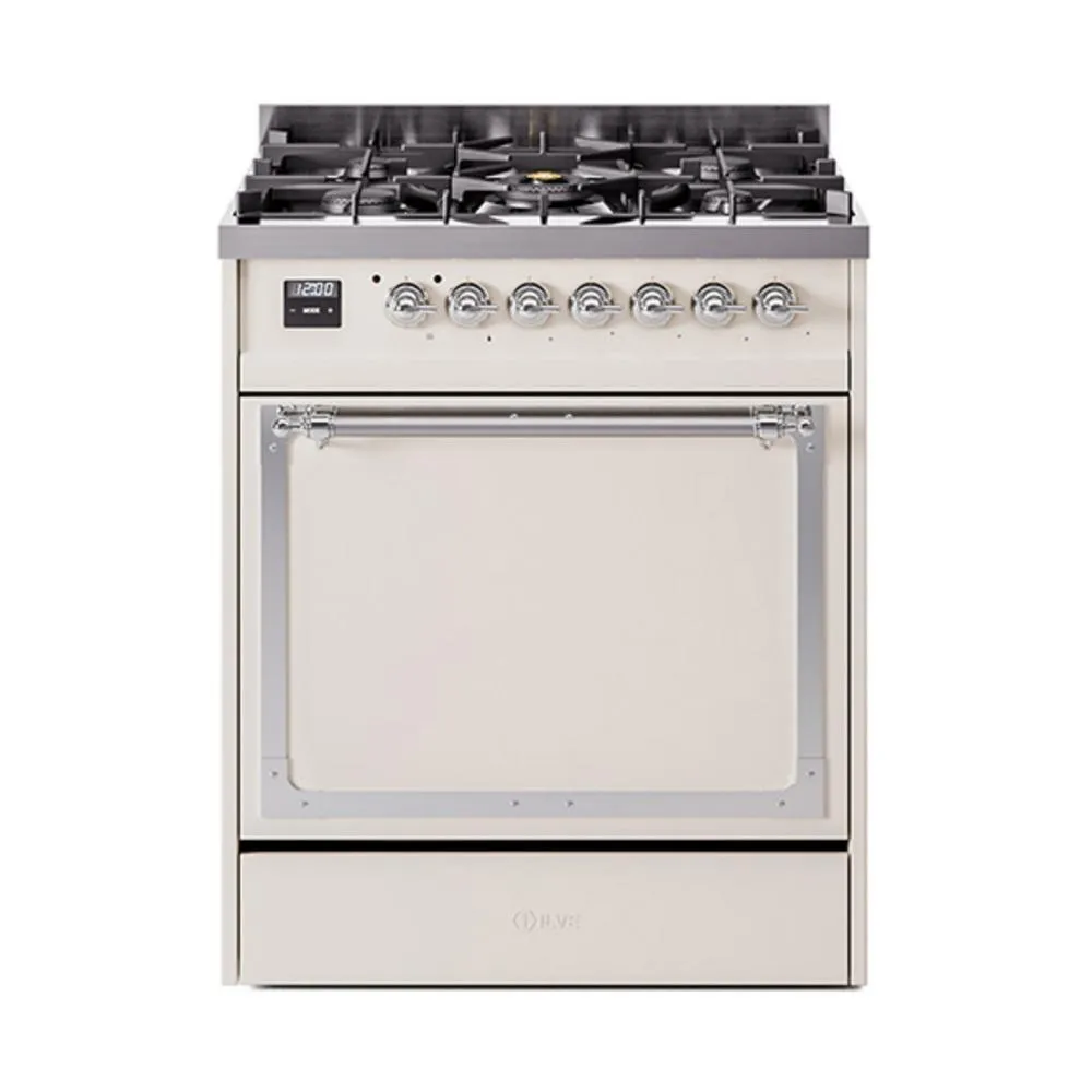 Ilve UN30QNMPAWC Ilve Un30Qnmpawc Nostalgie Ii Noblesse 30" Dual Fuel Range (Natural Gas, Solid Door, Antique White, Chrome)