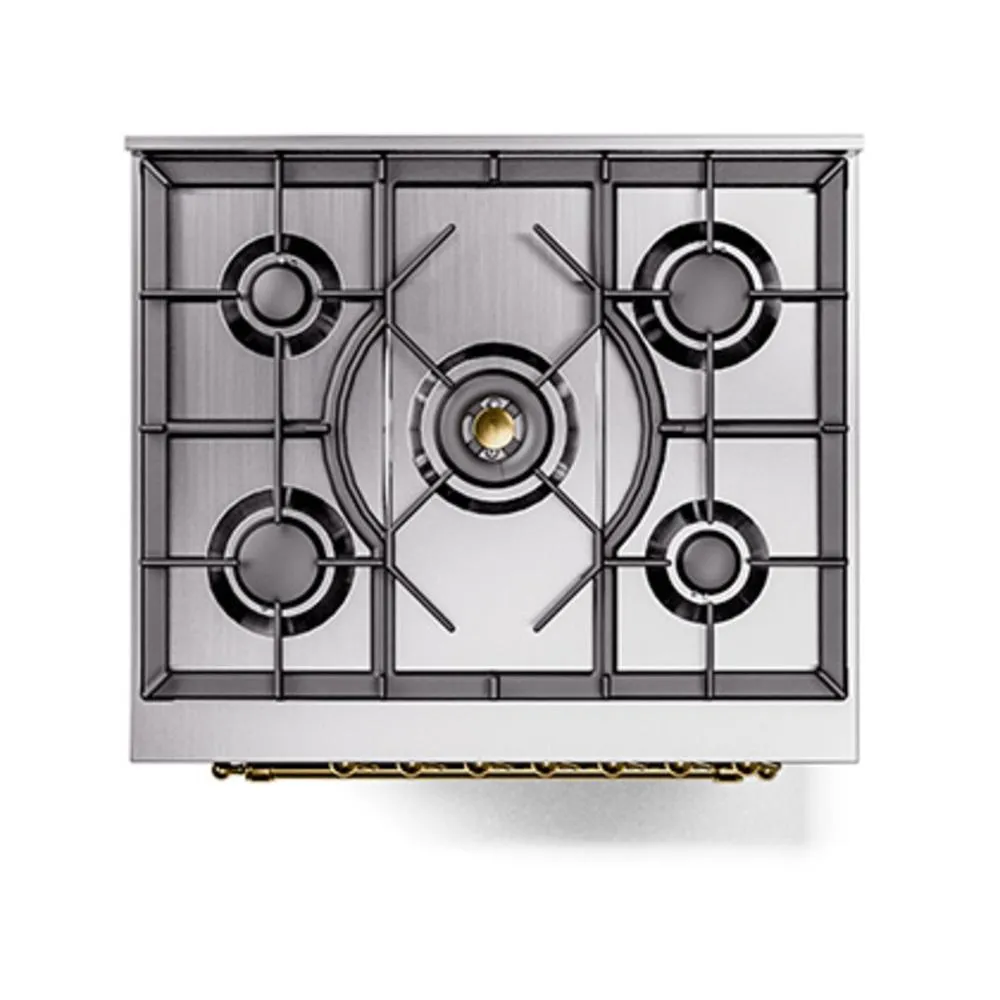 Ilve UN30QNMPBKGLP Ilve Un30Qnmpbkglp Nostalgie Ii Noblesse 30" Dual Fuel Range (Liquid Propane, Solid Door, Glossy Black, Brass)